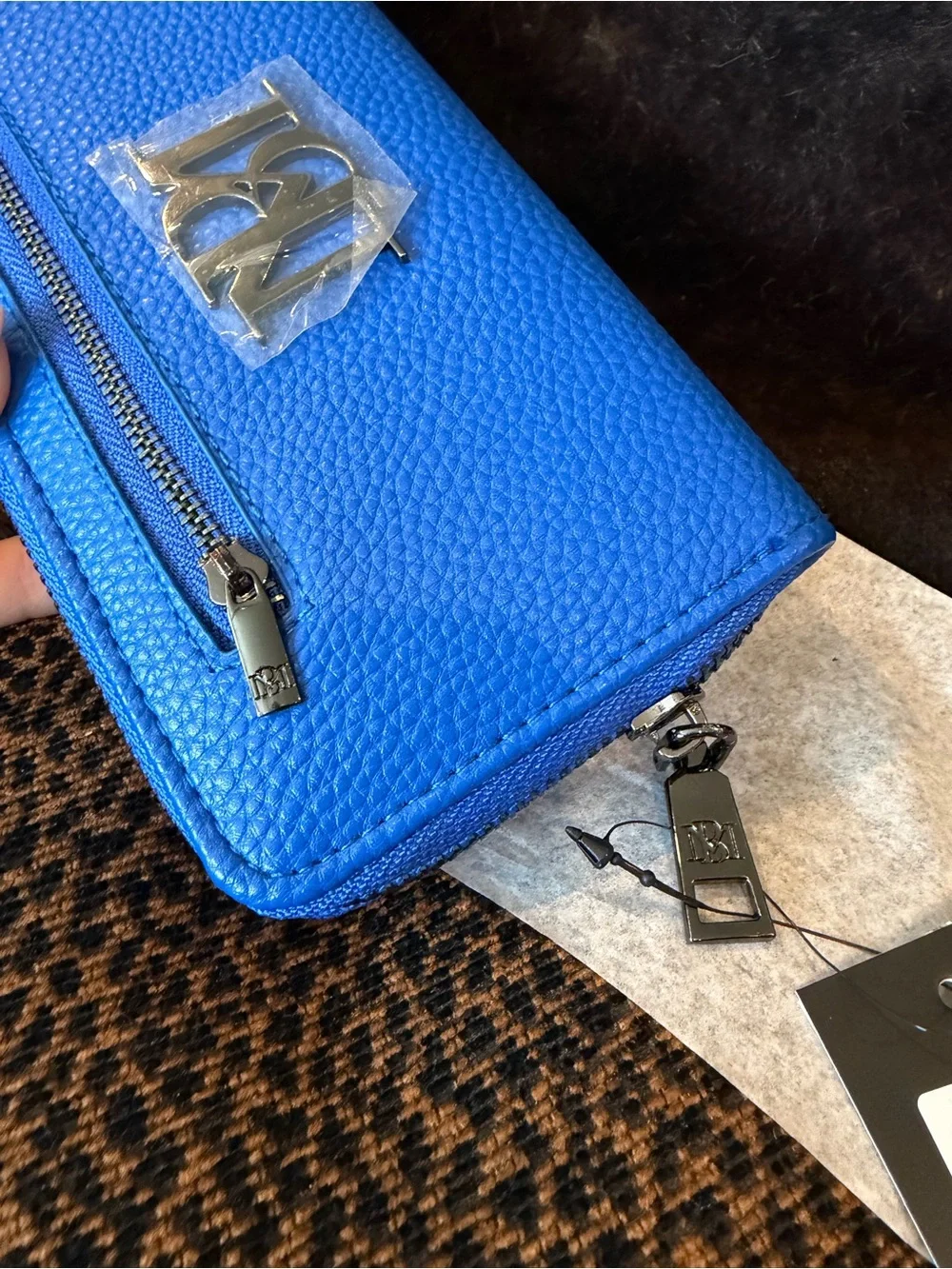 NWT Electric Blue Badgley Mischka Wallet w/dark charcoal gunmetal grey hardware.